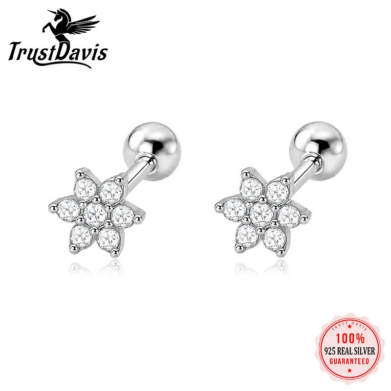 TrustDavis Ohrstecker aus echtem 925er-Sterlingsilber mit Blumen-Zirkon-Motiv, für Damen, edler Schmuck, schönes Geschenk für empfindliche Haut, Großhandel, DS4902