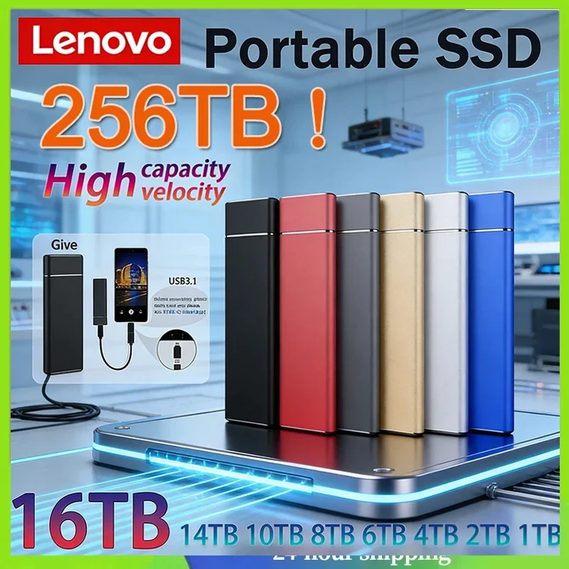 Lenovo SSD Mini, SSD portable 256TB 1TB 2TB, SSD haute vitesse, stockage de masse, USB3.0, disque dur externe pour ordinateur portable