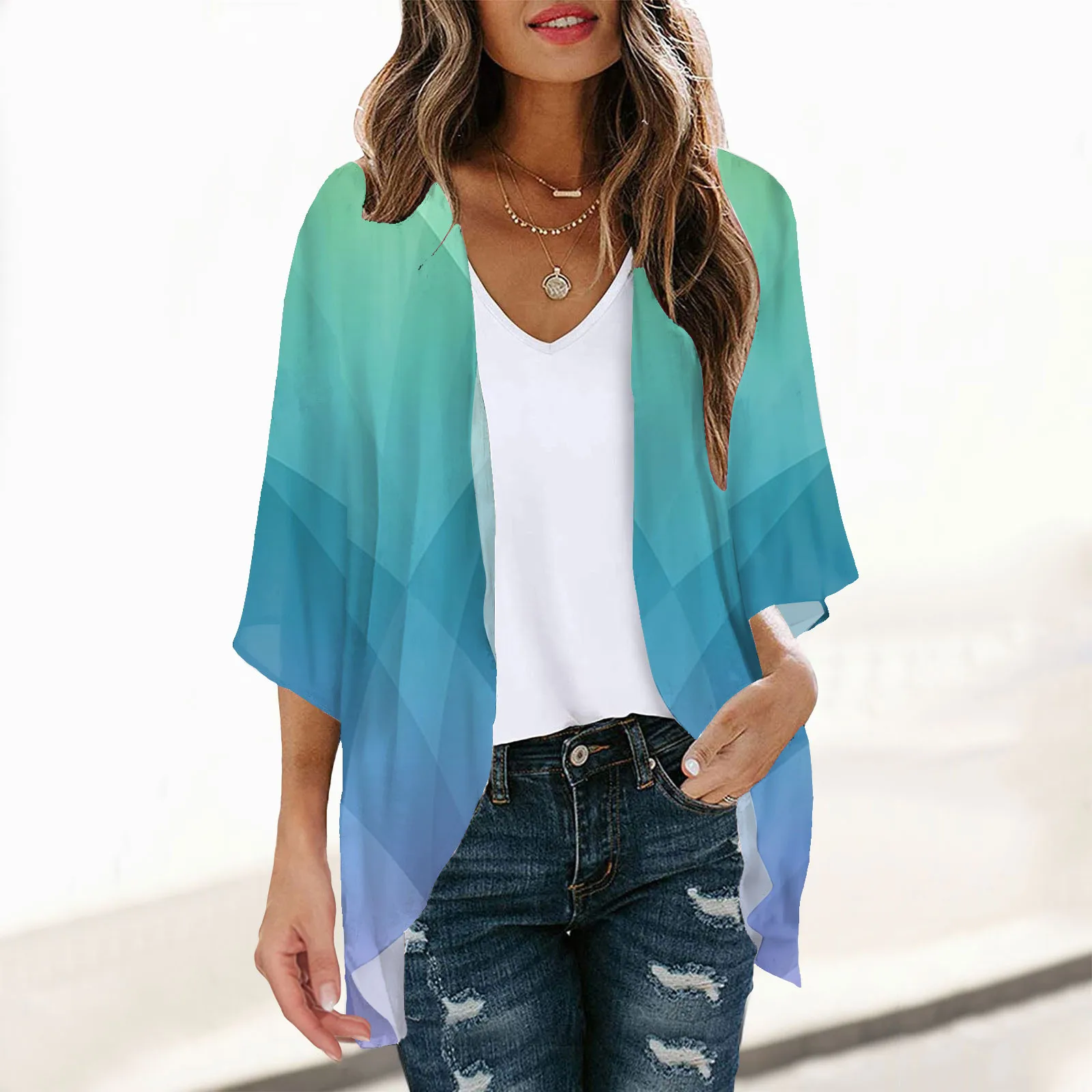 Knit Long Cardigan Women Spring And Summer Fashion Gradient Loose Casual Light Chiffon Cardigans Lightweight Loose Clothes