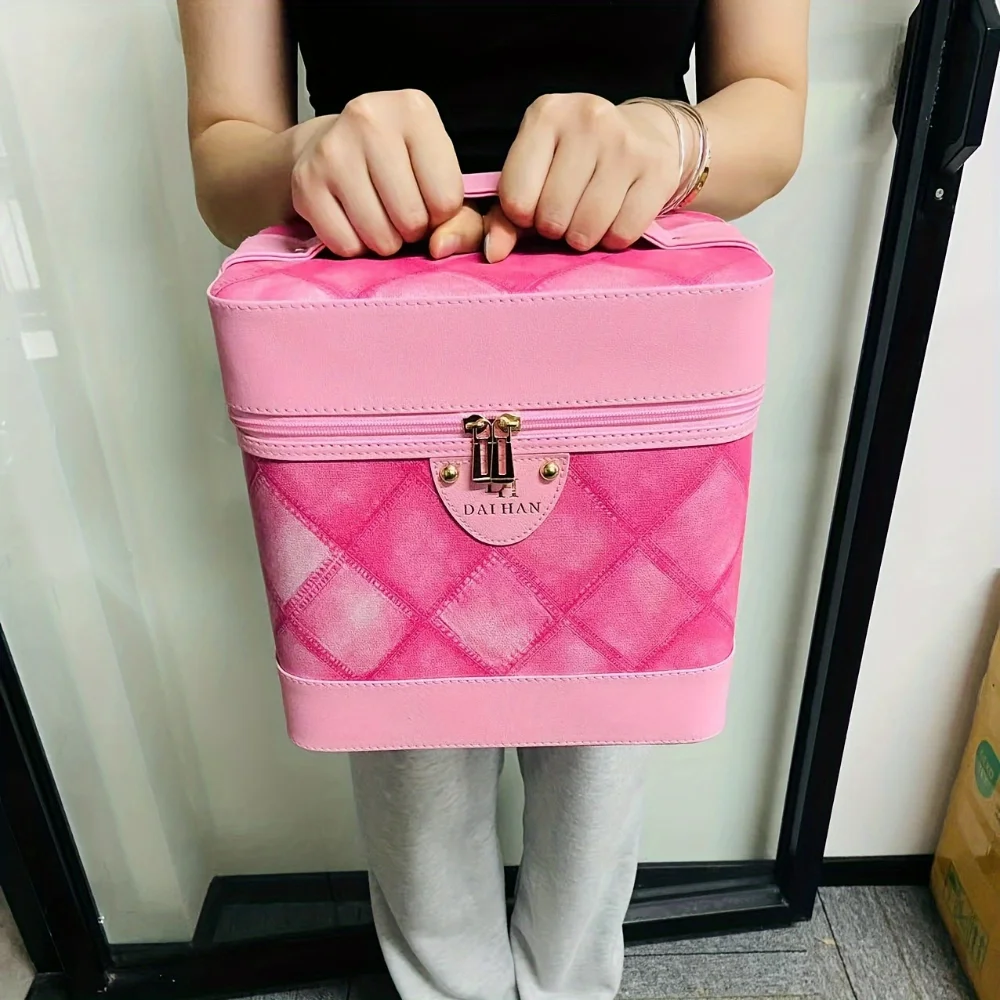 

1pc Large Capacity Makeup Case Organizer Portable Cosmetic Box 4 Trays For Women , Tools,