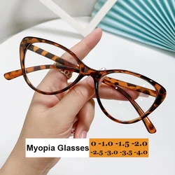 Luxury Cat Eye Myopia Glasses Blue Light Blocking Eyeglasses Women Men Finished Prescription Near Sight Glasses Diopter 0 To-4.0