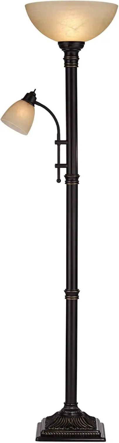 Regency Hill Garver Traditional Torchiere Floor Lamp 2-Light Adjustable Gooseneck Arm 72.5