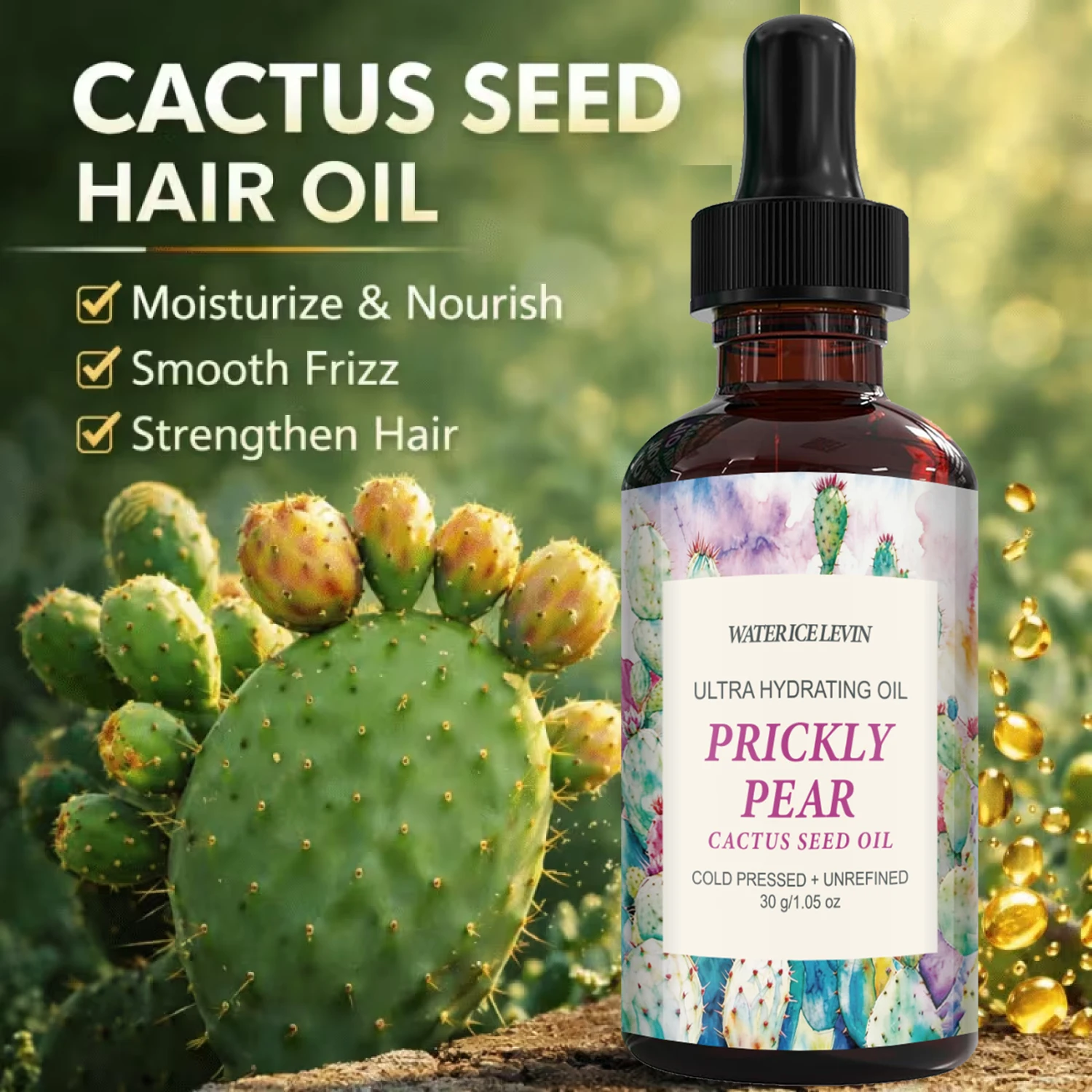 Water Ice Levin Cold Pressed Unrefined Prickly Pear Seed Oil Jojoba Aloe Extract Ultra Deep Hydrating Facial Skincare Serum 30g