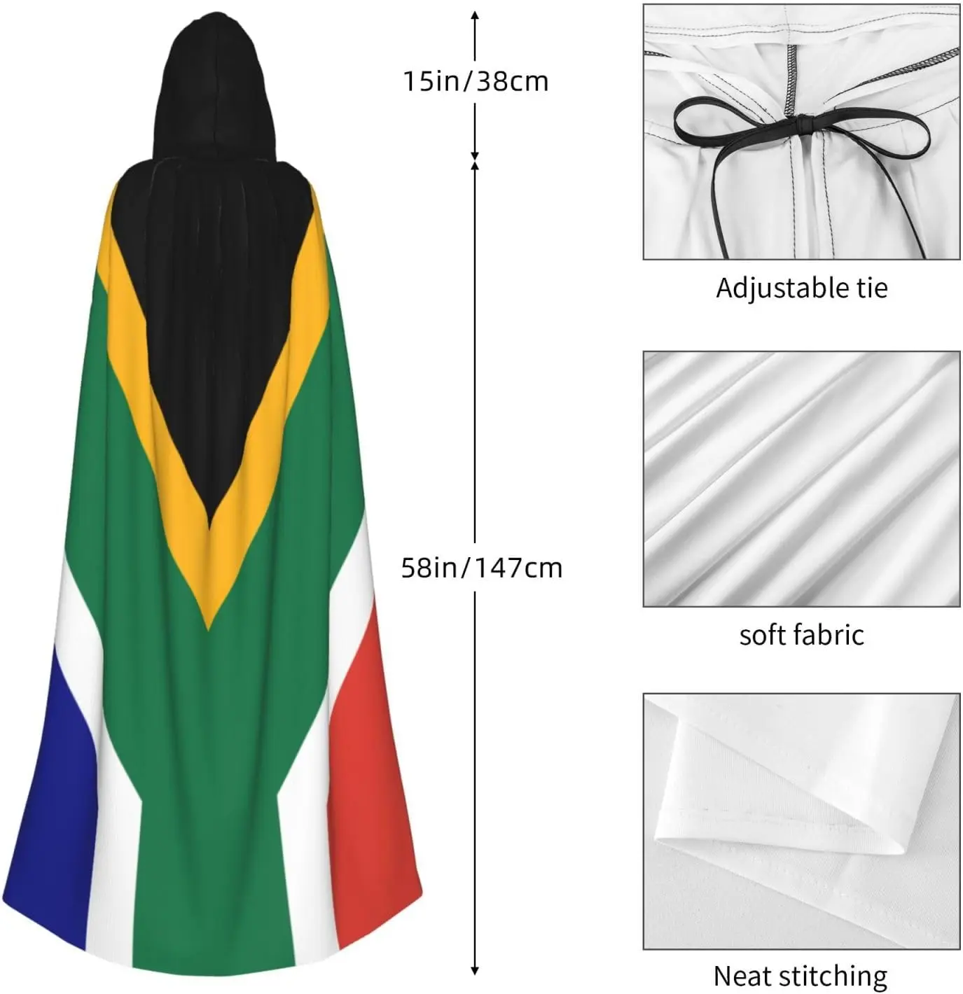 Płaszcze peleryny unisex dla dorosłych z nadrukiem flagi Południowej Afryki, płaszcz z kapturem do cosplayu, na Halloween, karnawał, kostiumy.