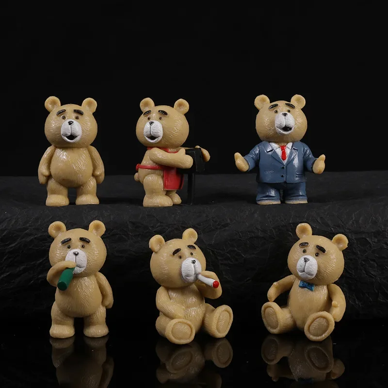 Leuke 6 stks/set Teddybeer Figuren Anime Cartoon Beer Pop Speelgoed Ornamenten Teddybeer pop Teddybeer ornamenten