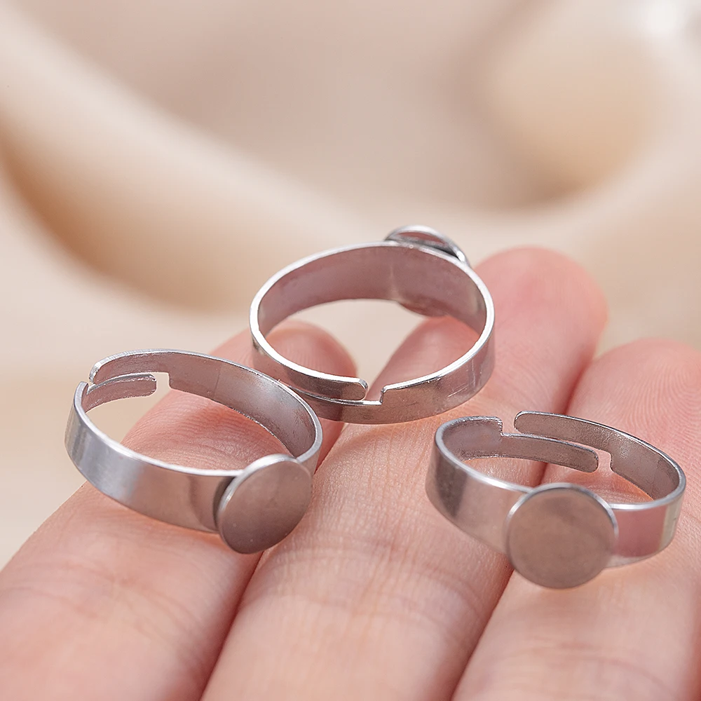10 Stück 8mm 10mm 12mm 14mm Edelstahl Verstellbare Ringfassungen Rohlinge Cabochon-Basisschalen für DIY Schmuckherstellung Zubehör – Detail 5