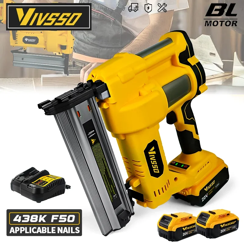 VIVSSO Brushless Electric Nail Gun Cordless Stapler Framing Nailer Tacker Furniture Power Tool For Dewalt 20V Battery Pins