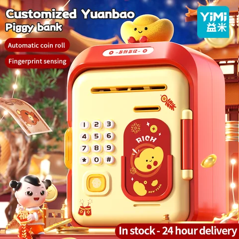 Alcancía rosa para niños con bloqueo de código de contraseña y ranura para billetes de agarre automático, moneda en efectivo de dinero Real que puede ahorrar caja regalo de Navidad