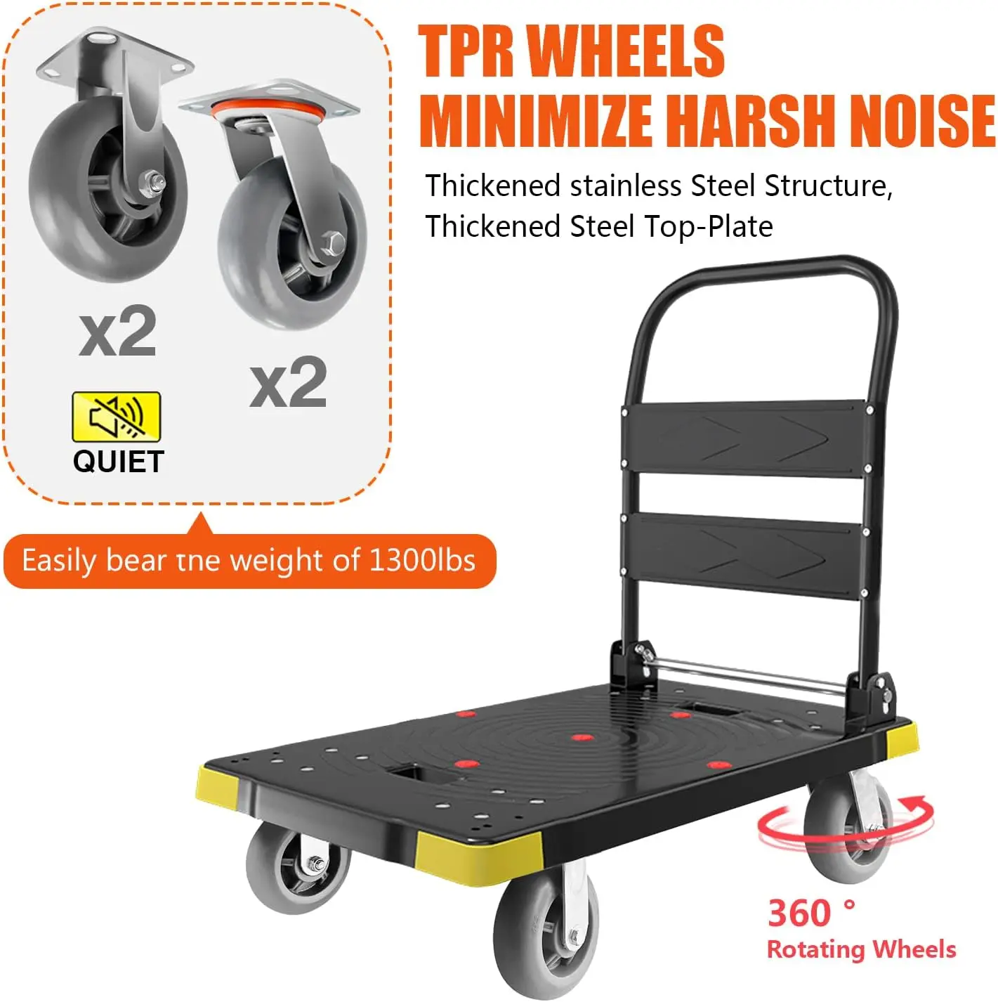 Imagem -02 - Chinco Star Folding Push Cart Carrinho Dolly Móvel Portátil Carrinho de Caminhão Plataforma Giratório 360 ° Rodas 1300lbs