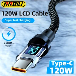 NNBILI 6A 120W USB A to Type C Led Digital Display Cable  Nylon Data Cord Fast Charging For iPhone 15 Xiaomi HUAWEI Macbook iPad