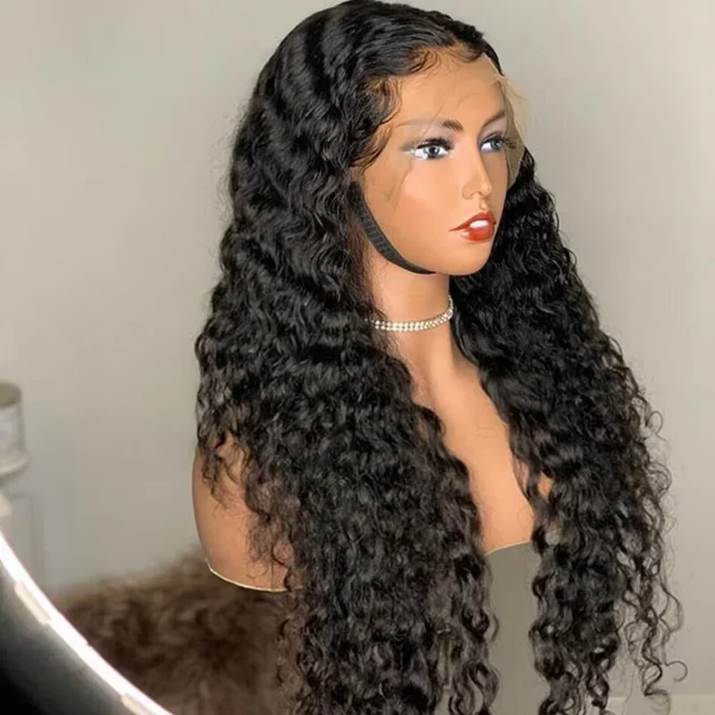 180Density Natural Black Long Glueless Soft 26Inch Kinky Curly Lace Front Wig For Black Women With Baby Hair Preplucked Daily