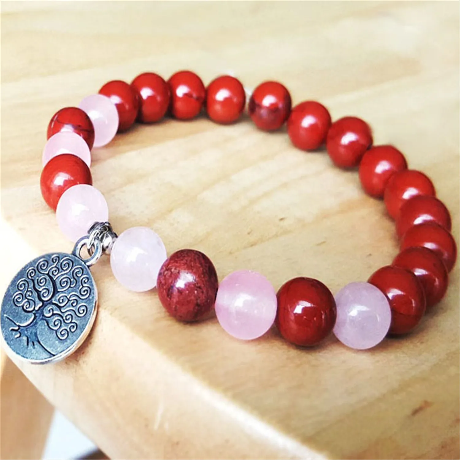 Pulseira de Jaspe Vermelho Natural de 8mm com Borla, Contas de Bodhi, Japa, Oração Tibetana, Boêmia, Espiritual, Elástica, Sagrada, Terço Budista