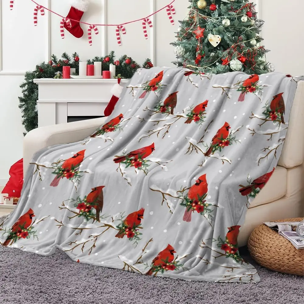 Cardinal Blanket, Red Birds Flannel Throw Blankets Soft Comfy Lightweight for Girls Boys Kids Home Decor Couch Bed Sofa