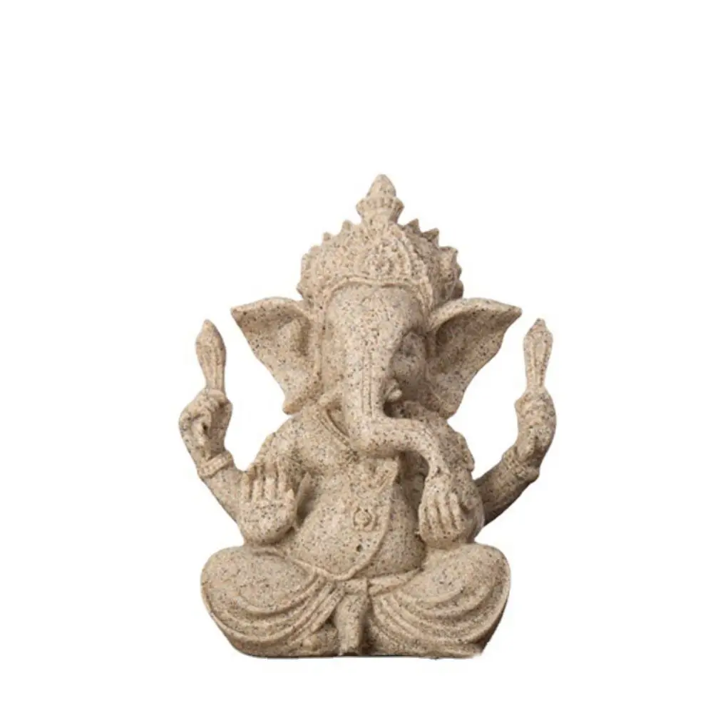 Statuetta di elefante in arenaria Ganesha, meditazione seduta, cultura orientale, statuetta buddista, ornamento, scultura in pietra arenaria