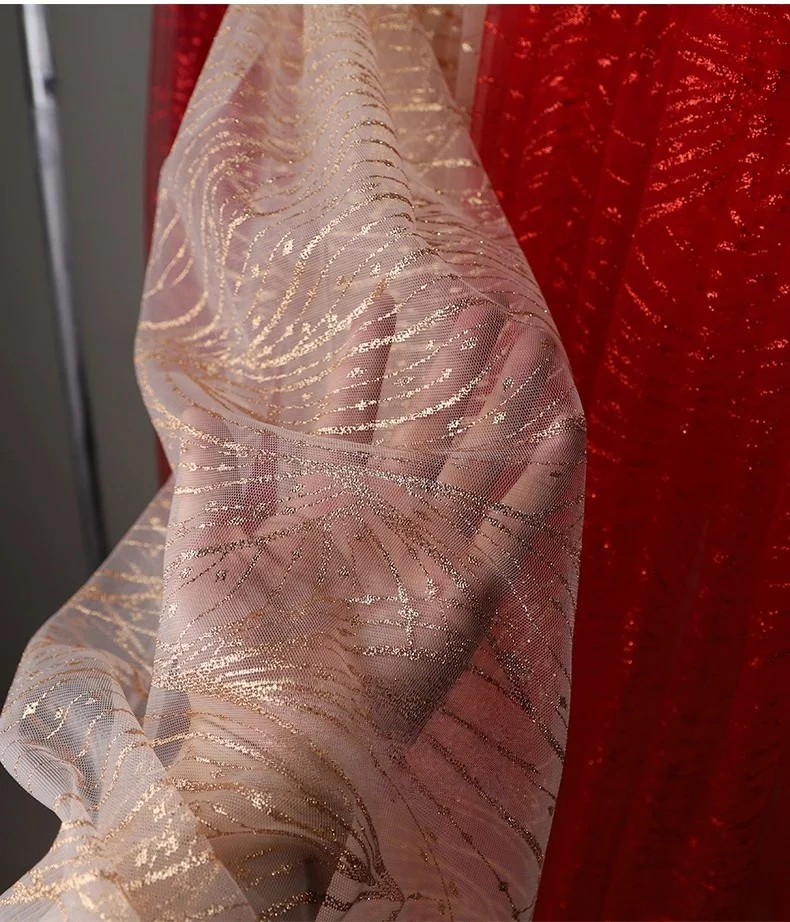 

High end Foil Stamping mesh mesh fabric DIY wedding veil background decoration wedding dress fabrics for sewing