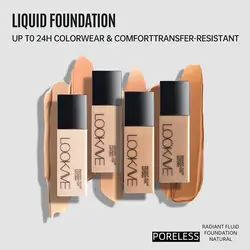LOOKAVE Liquid Foundation Long Lasting Full Coverage Natural Matte Liquid Foundation Moisturizing Concealer CC Cream Base Makeup