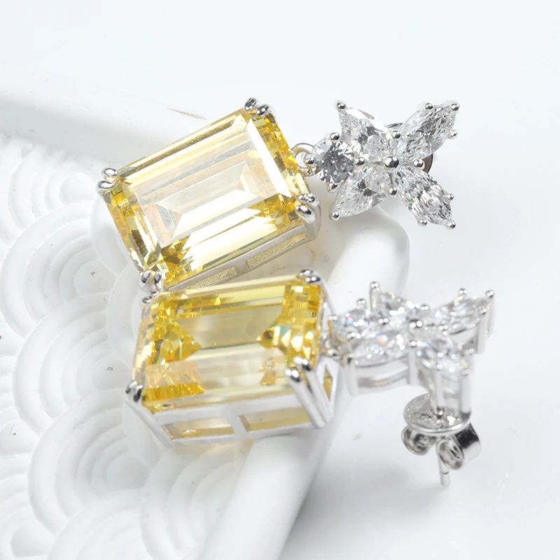 OEVAS Vintage 100% 925 Sterling Silver Emerald Cut High Carbon Diamond Gemstone Drop Dangle Earrings Fine Jewelry Wholesale