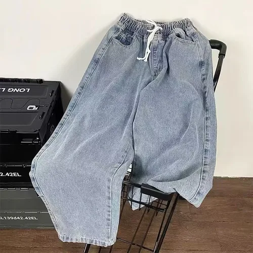 Imagen 2 del producto 2025 nueva ropa de calle pantalones vaqueros sueltos hombres estilo coreano moda suelta recta pantalones de pierna ancha ropa de marca para hombres negro azul claro