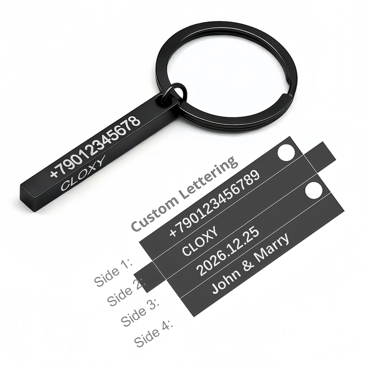 Personalisierter 3D-Bar-Schlüsselanhänger, Gravur von Text, Name, Datum, Logo, Anpassbare Schlüsselanhänger aus Edelstahl, Schlüsselringe, Halter, Bestes Geschenk – Detail 5