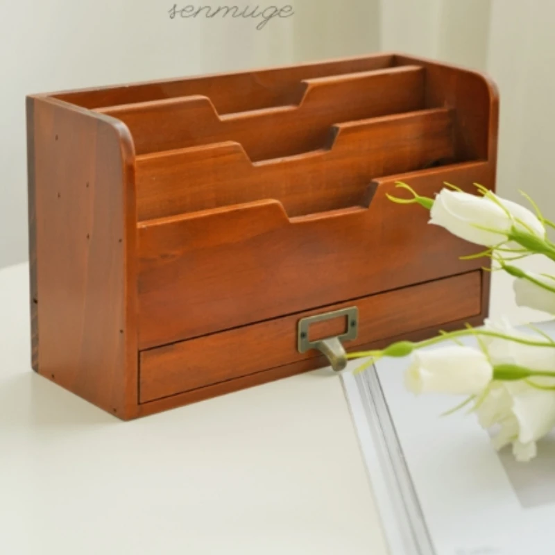 خمر مجلة خشبية رف ريفي صندوق تخزين مكتبي اللوازم المكتبية مخطط المنظم ريترو ستايل مجلة الرف