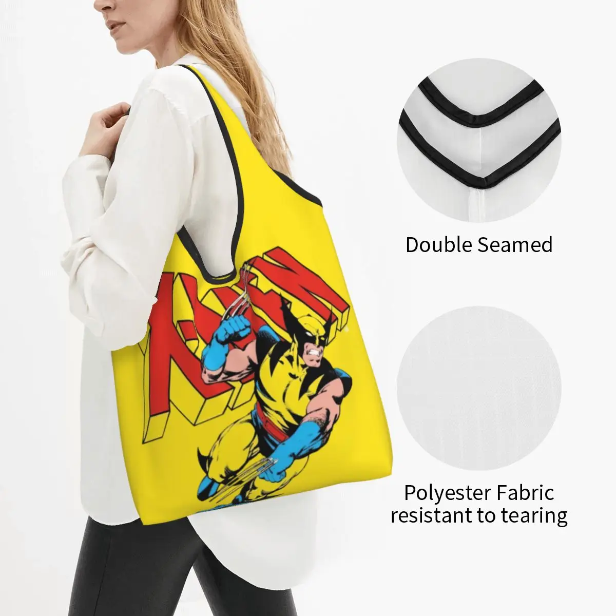 Custom Disney X-Men Marvel Film Groceries Shopping Bags Cute Shopper Shoulder Tote Bags Large Capacity Portable Handbag