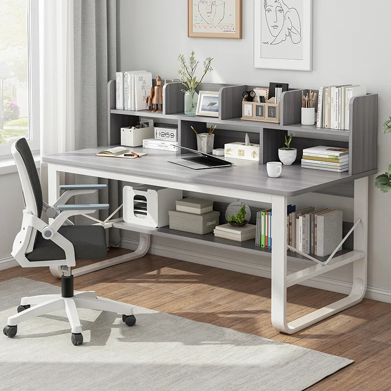 مكتب كمبيوتر من الخشب الصلب مع رف كتب، مكتب دراسة لغرفة النوم، طاولة كتابة للطلاب، مكتب منزلي، تصميم بسيط