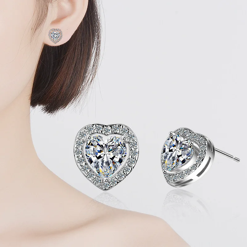 925 Sterling Silber Ohrringe Herz CZ Zirkon für Damen Luxus Hochzeitsschmuck Verlobungs-Accessoires Mode Geschenke Party – Detail 5
