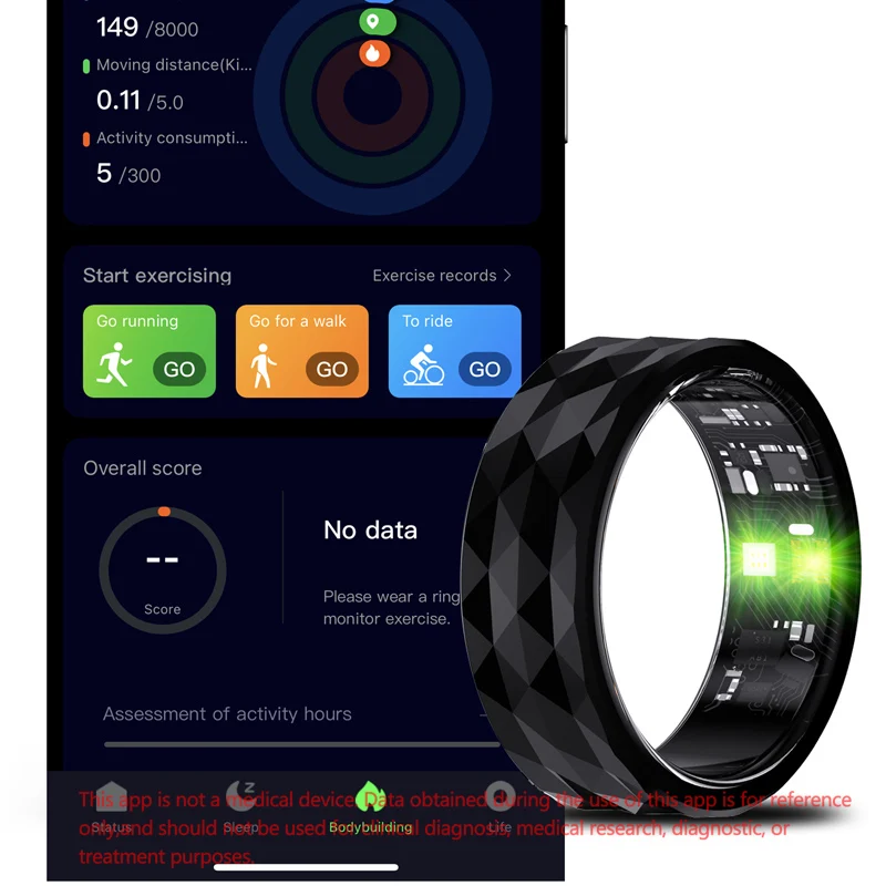 YERSIDA R12M Smart Ring Health Sleep Heart Rate Monitoring IP68 5ATM Waterproof Step Distance Calorie Counting Multi Sport Modes