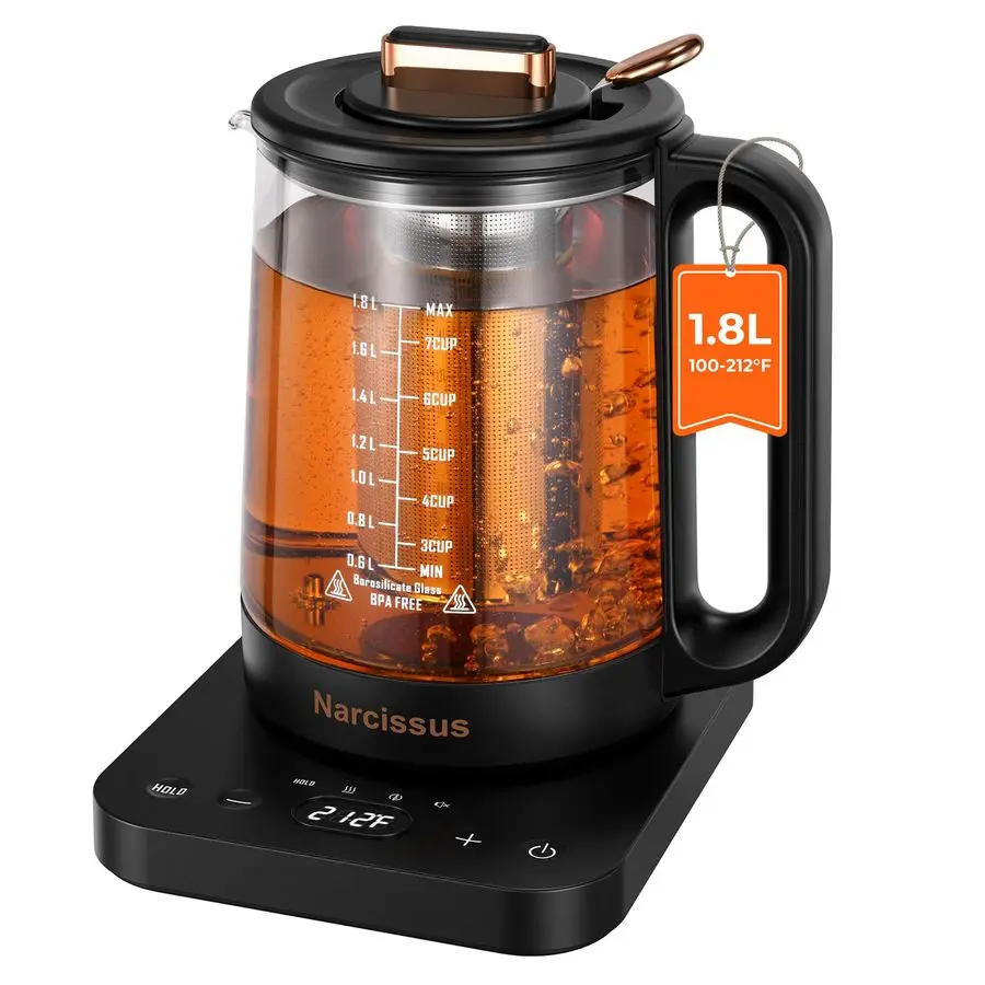 

Electric Kettle Temperature Control 5, 1.8L Glass Electric Tea Kettle with Removable Infuser for Flowers amp Fruit Tea, 1200W Fa
