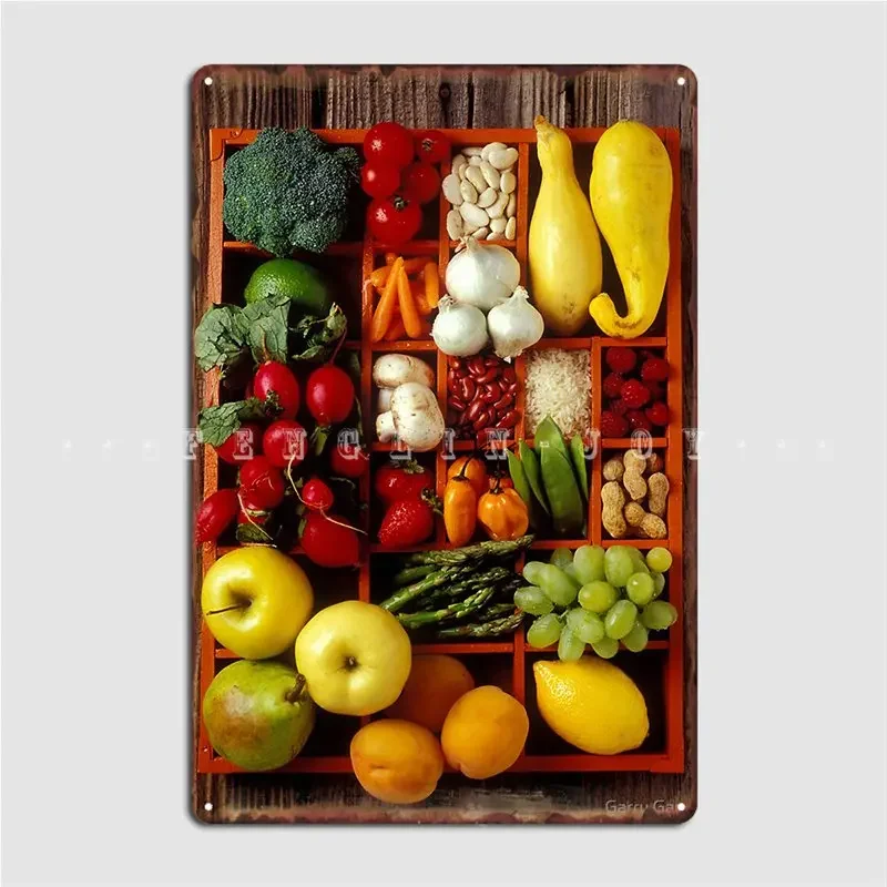 Fruits And Vegetables In Compartments Metal Sign Wall Cave Living Room Painting Décor Decoration Tin sign Poster