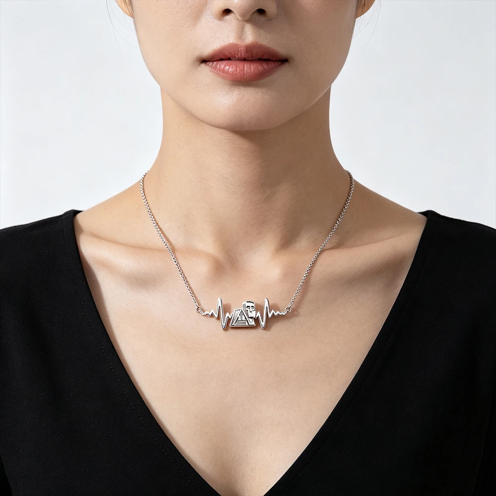 HIPEE Stainless Steel Heartbeat Necklace, Retro Cultural Symbol Pendant Necklace, Fashion Ethnic Jewelry Gift for Women Men