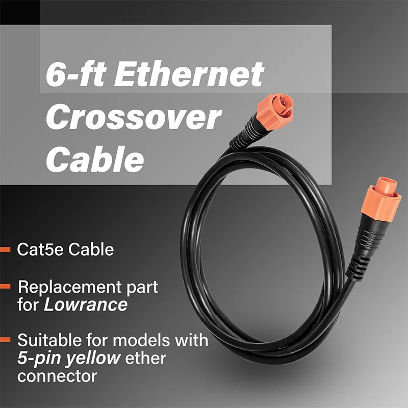 Replacement Part for Lowrance Ethernet Crossover Cable Yellow Cat5e Cable, 6-Feet, High-Speed, Plug and Play, Waterproof, 6 Feet
