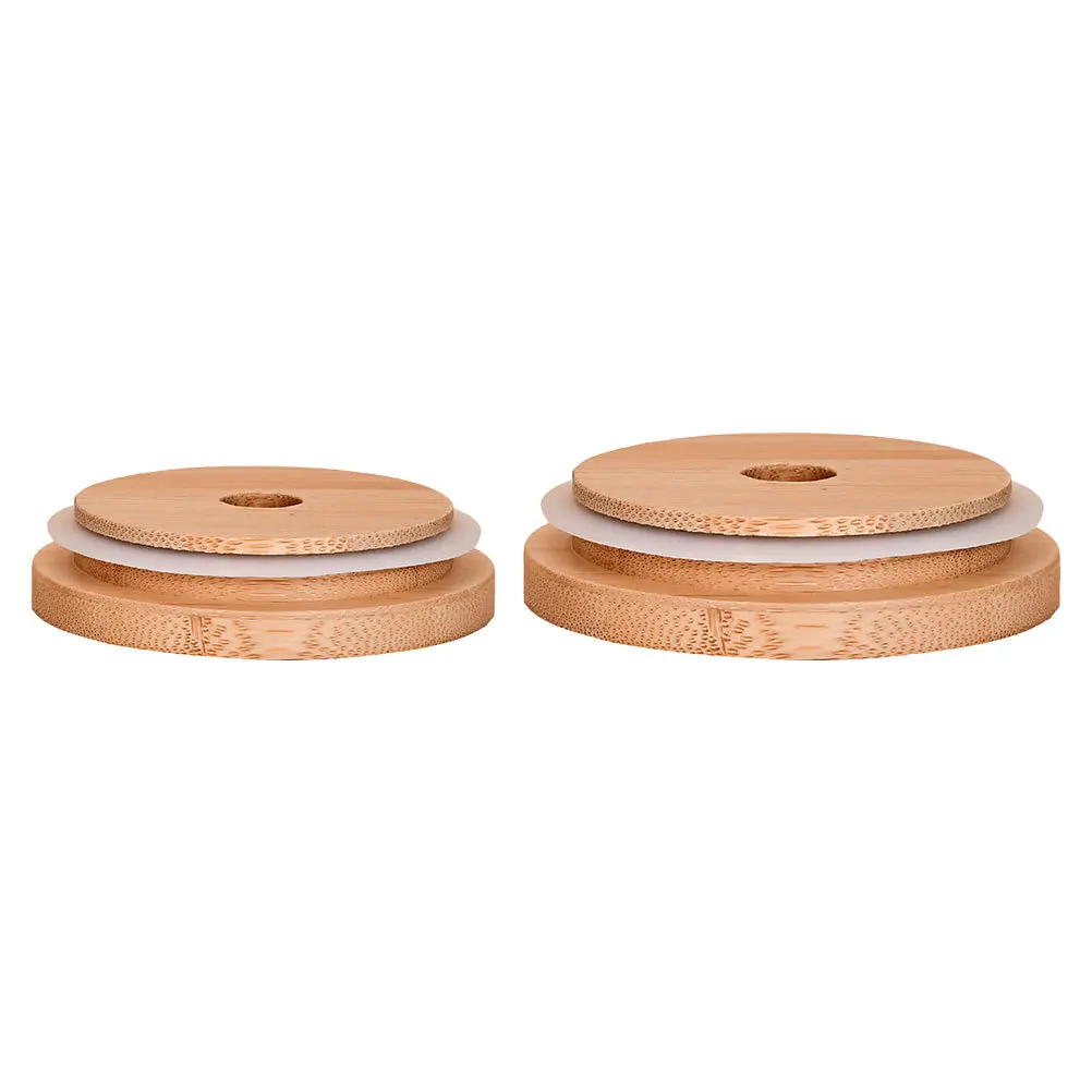 

2pcs Bamboo Mason Jar Lids Wide Mouth Reusable Bottle Covers For Smoothie Cup Coffee Mug Jar Dishwasher Safe