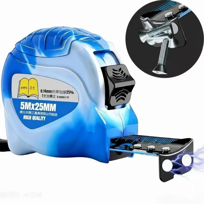 Blue Light Thickened Steel Tape Measure with Magnetic Tip  Meters Professional Heavy Duty Measuring Tool for Building Decoration