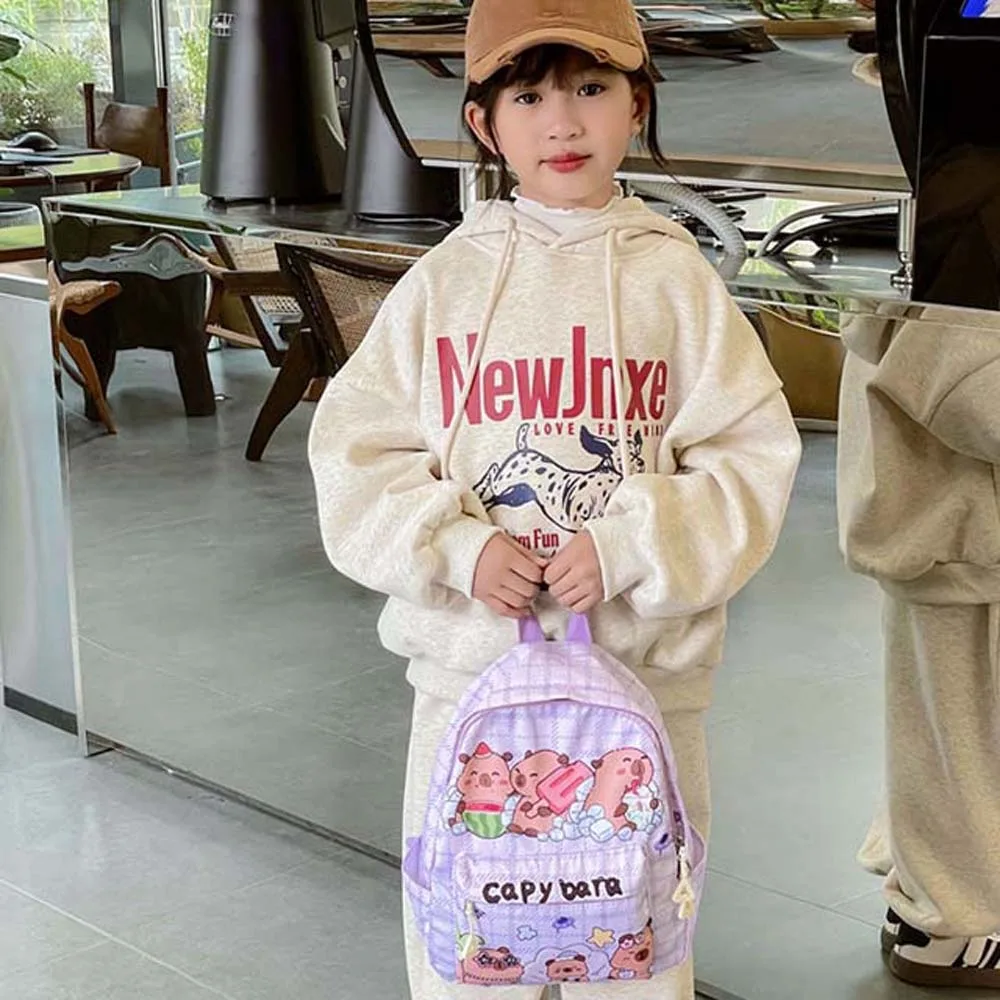 Thickened Capybara Backpack Nylon Wide Straps Cartoon Animal Daypack Foldable Multi Functional Large Capacity School Bag Daily