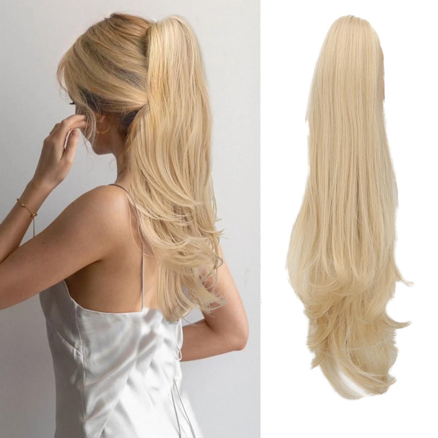 Long Synthetic Ponytail Grab Clip Curly Wavy Clip in Hairpiece Ponytail Hair Extensions for Women