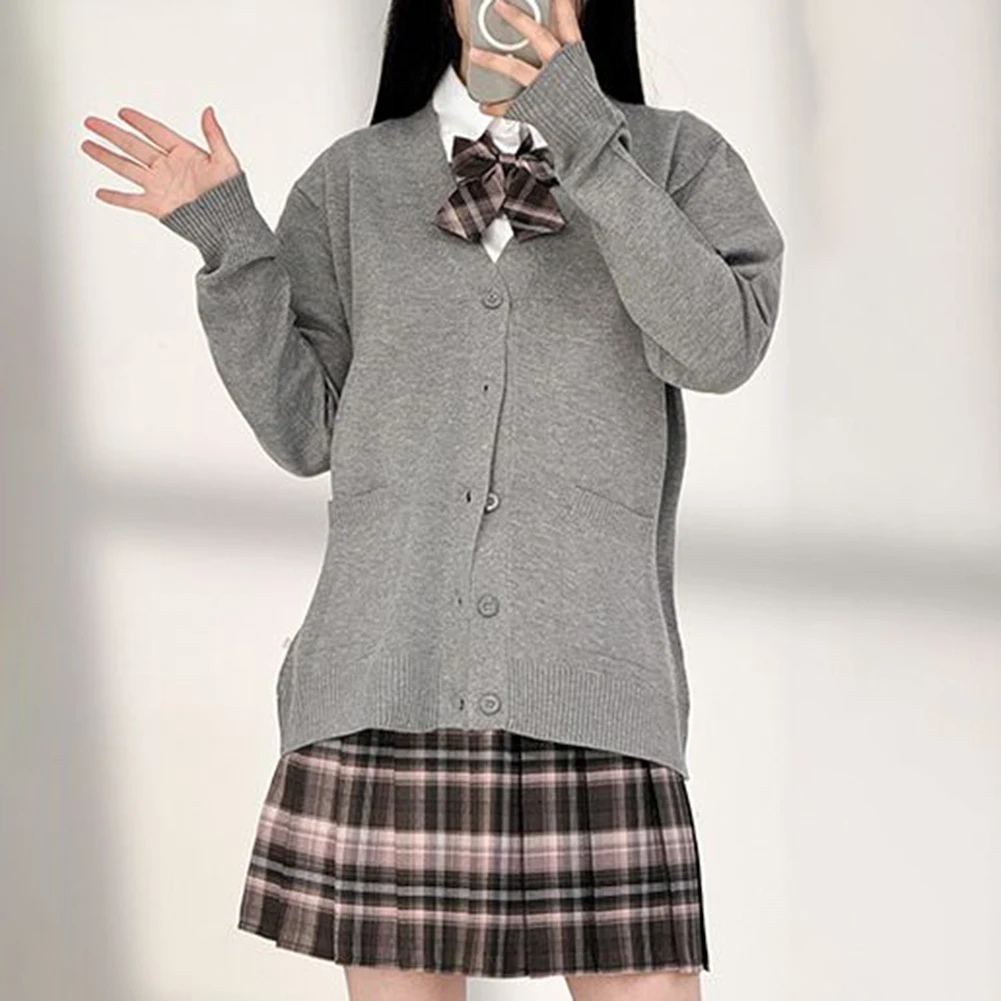 

Милый кавайный кардиган, однотонный свитер, кавайный вязаный кардиган, милый универсальный дизайн, свитер с длинными рукавами