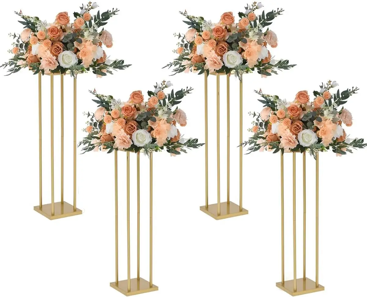 

4PCS Gold Flower Stand Centerpiece for Wedding Table Decorations Metal for Wedding Road Centerpieces Events Party (31.5in Tall)