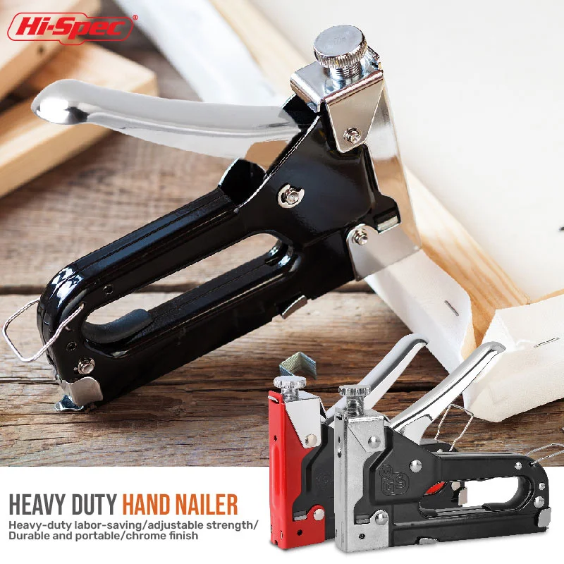 Hi-spec grampeador pistola de pregos material de fixação pistola de pregos diy móveis estofamento construção grampeador 3 em 1 arma manual de unhas