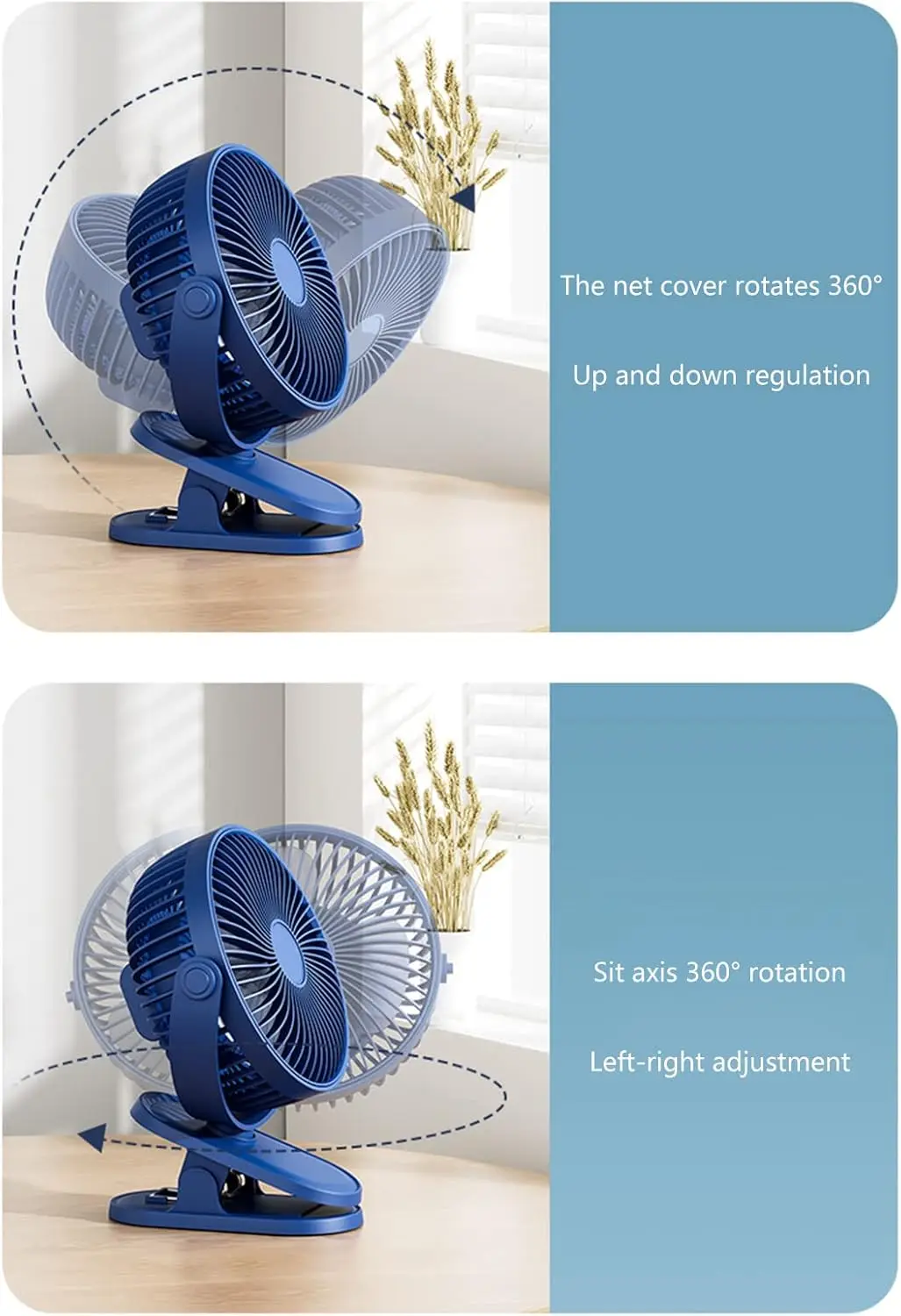 USB 충전식 가정용/실내용 탁상용/침실용/야외용 휴대용 클립/천장 선풍기 4단 속도 조절
