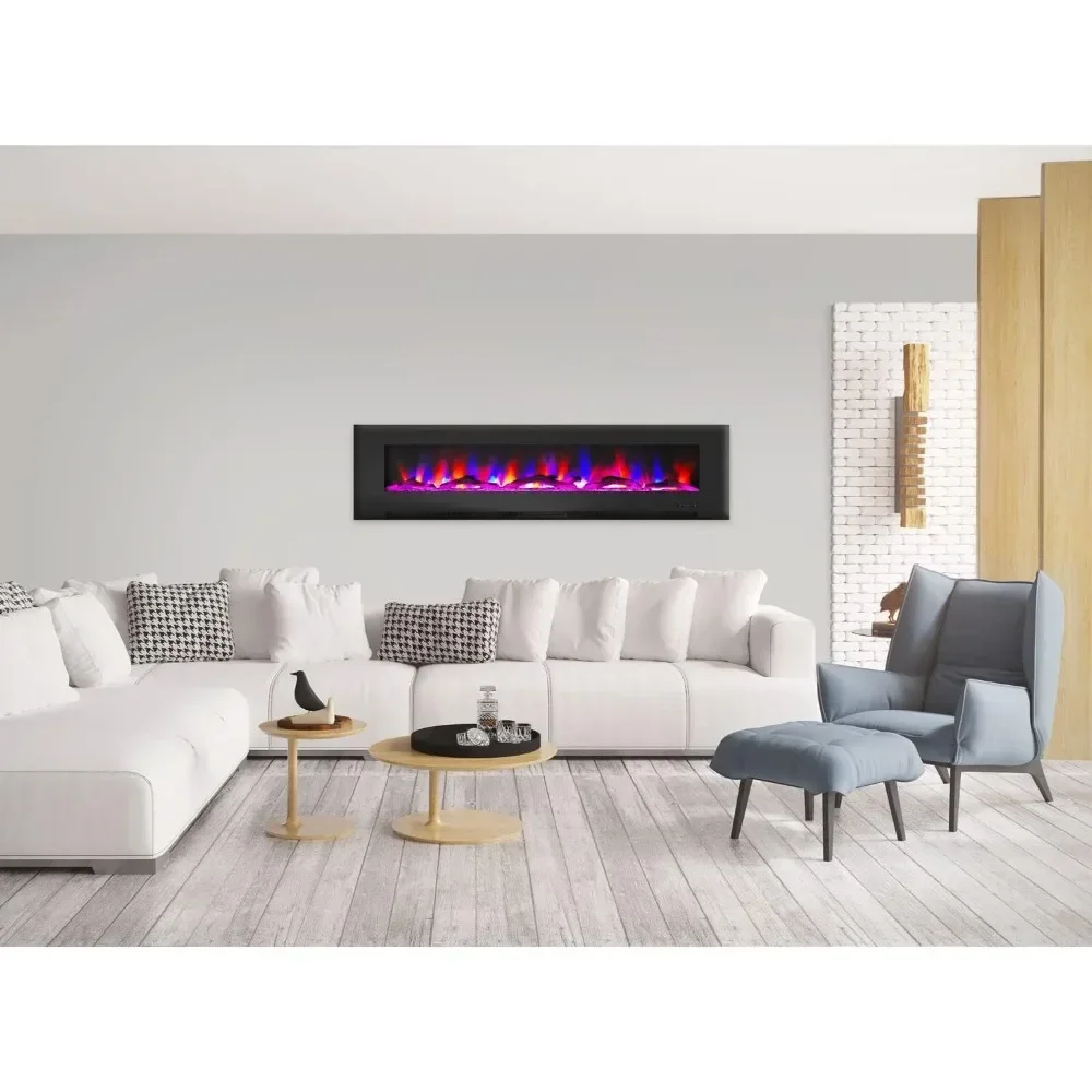 78 In. Electric Wall Mounted Fireplace Heater in Black With Multi-color Flame Driftwood Log Display Adjustable Heat Freight free