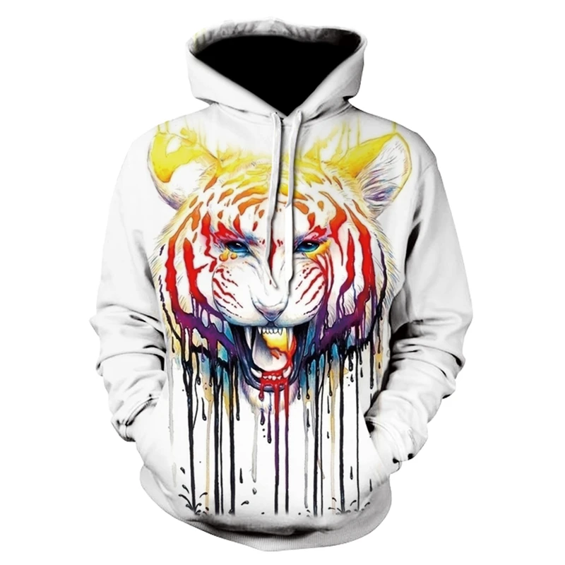 

New Fashion Spring and Autumn Splash Ink Tiger 3D Printing Funny Hoodie Pullover Sleeve Streetwear Sweatshirt