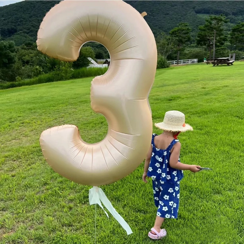 40Inch Cream Color Number Balloons 1-9 Large Digital Foil Helium Ball Girl Kids Adult Happy Birthday Party Decoration Wedding