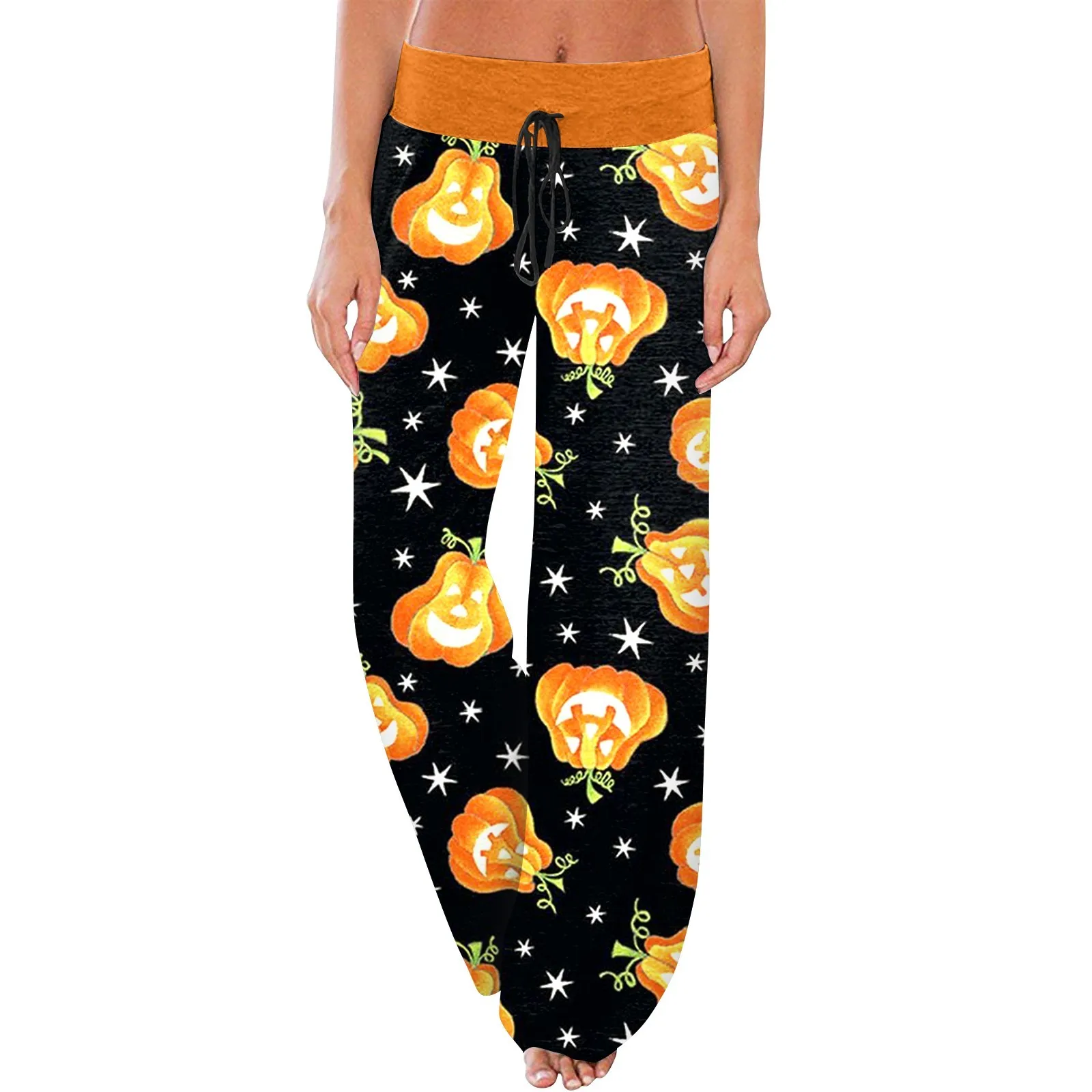 Women\'S Comfy Pajama Pants Pocket Halloween Print Drawstring Wide Leg Pants Home Clothes Women пижама женская хлопок 2024