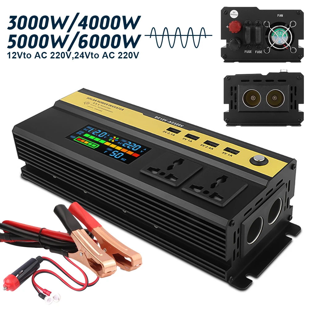 

Car Power Inverter DC 12/24V To AC 220V Transformer 3000W/4000W/5000W/6000W Power Inverter Pure Sine Wave LCD Solar Inverter