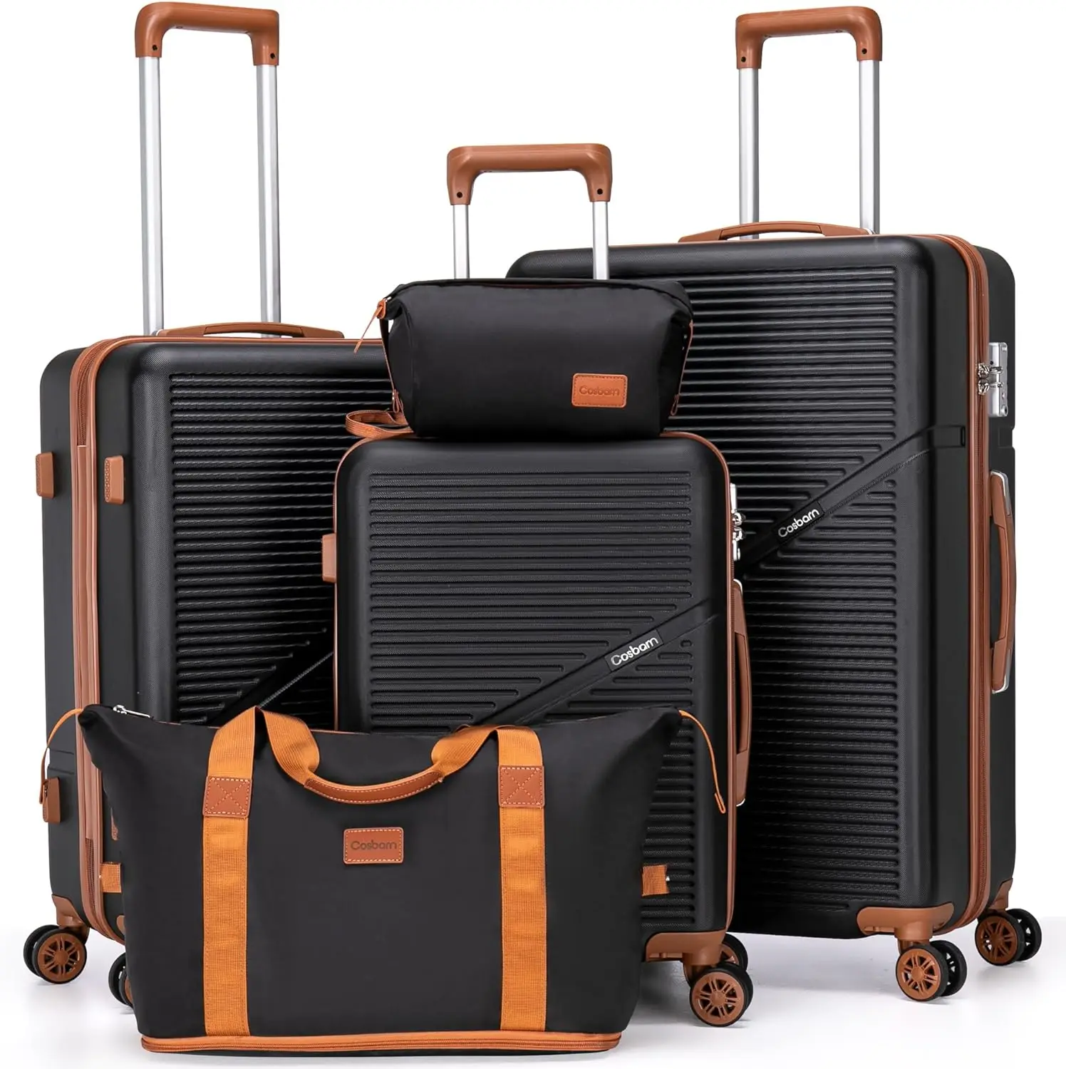 Set di valigie da 5 pezzi 22 x14x9 approvato dalla compagnia aerea, valigie rigide in Abs con ruote Spinner, serratura Tsa, viaggio impermeabile durevole