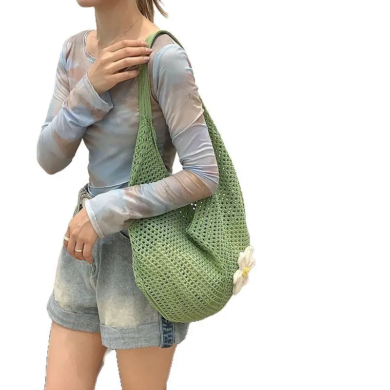 

Woven Bag Cotton Thread Shoulder Bag Summer Bag Knitted For Women Travel Everyday