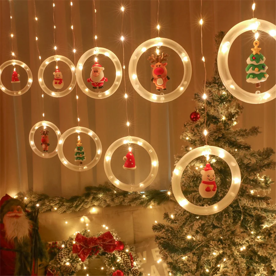 TIRVOSE ใหม่ 3M LED Christmas Curtain String Light USB Elk Snowman Fairy ไฟ Garland สําหรับงานปาร์ตี้งานแต่งงานตกแต่งวันหยุด