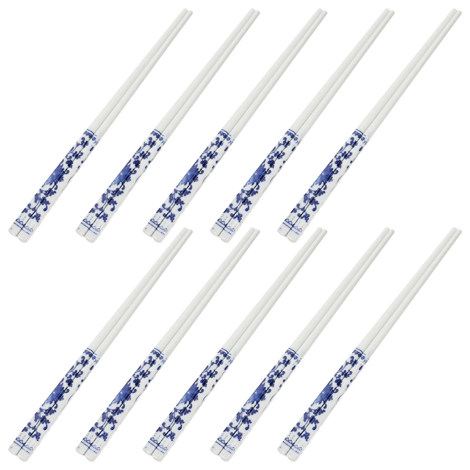 10 Pares de Palillos de Cerámica de Porcelana Azul y Blanca, Largos y Reutilizables, Vajilla Asiática para Sushi, Fideos, Arroz, Shabu Shabu, Barbacoa Coreana