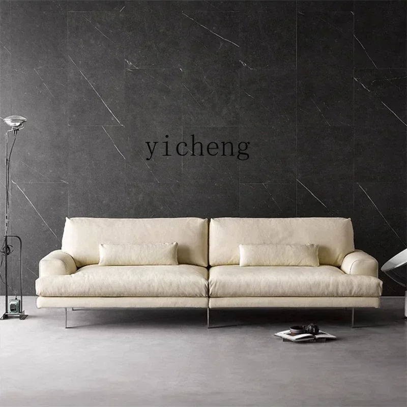 D18Suspension Sofa Italian Three-person Leather Straight Row First Layer Cowhide Nordic Minimalist Modern